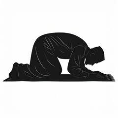 Silhouette Of A Person Praying On A Rug With Head Bowed In Devotion And Submission To God