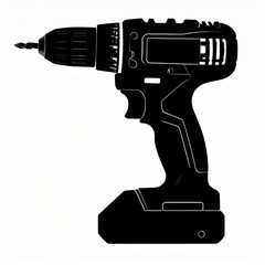 Black Power Drill Tool With Battery And Drill Bit On White Background Studio Lighting