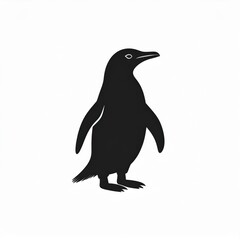 Simple Black Silhouette of a Penguin Standing Against a White Background Minimalist Wildlife Art