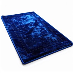 Luxurious Deep Blue Velvet Prayer Rug with Intricate Border Detail and Subtle Sparkle Isolated on White Background