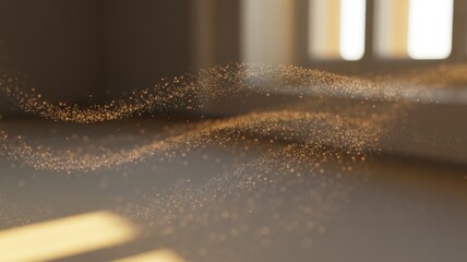 Dust particles in warm sunlight on gray floor with soft focus for interior design