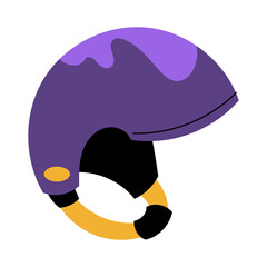 Vector illustration of ski helmet for winter sports. Protective headgear for skiing and snowboarding. Isolated design for safety equipment, outdoor activities and cold weather sports