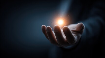 Businessman Hand Reaching for Glowing Sun Icon Symbolizing Positivity and Professional Mindset for Performance Improvement