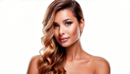 Fototapeta premium Beautiful Woman with Long Curly Hair Portrait.