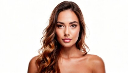 Naklejka premium Beautiful Woman with Long Wavy Hair Portrait.