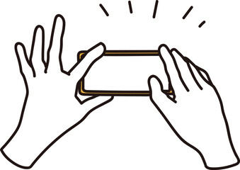 スマホで撮影する手元の線画イラスト素材