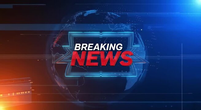 Dynamic news broadcast graphic transitions showcasing the evolving display of the globe and text elements highlighting breaking news updates in a modern digital format