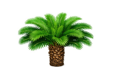 Obraz premium Sago palm plant growing with lush green fronds, tropical foliage, and brown textured trunk on transparent background