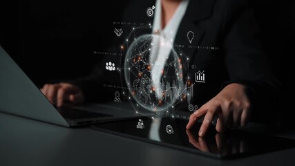 Global business network connecting digital economy and data exchange. Global business expands market, business shares data, global drives finance, and global business supports insight. Marrow - Powered by Adobe