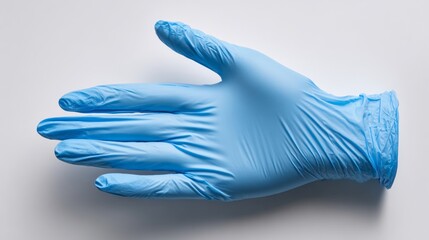 Hand with blue medical glove making signs
