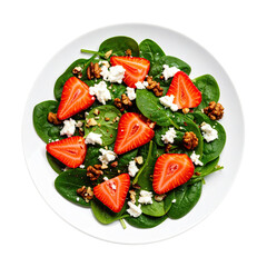 Spinach Salad with Strawberries and Feta Cheese Isolated on a Transparent Background 