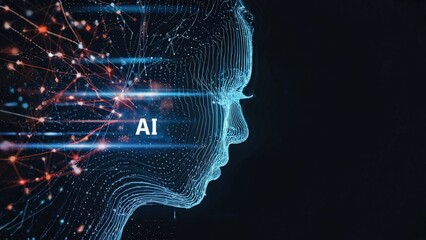 Abstract artificial intelligence background with glowing data flows and neural patterns, ideal for technology, innovation, business and digital future concepts.