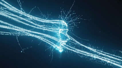 Abstract artificial intelligence background with glowing data flows and neural patterns, ideal for technology, innovation, business and digital future concepts.