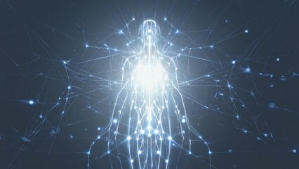 Abstract artificial intelligence background with glowing data flows and neural patterns, ideal for technology, innovation, business and digital future concepts.