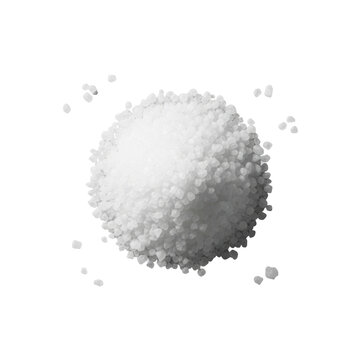 macro flat lay shot of perfectly formed sparkling coarse white crystals, suggesting sea salt or sugar, isolated on a white studio surface. concept of essential culinary quality