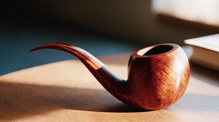Classic wooden smoking pipe on table by window