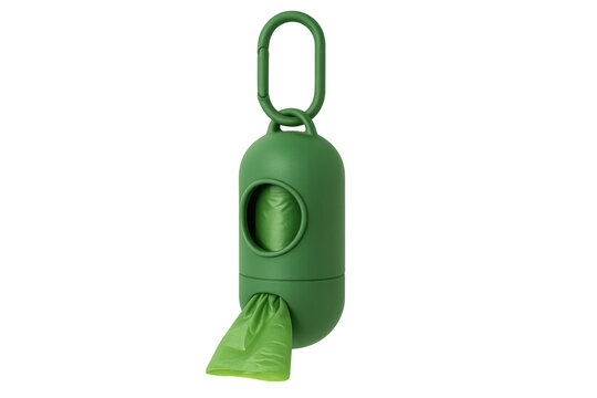 Green dog waste bag dispenser with carabiner clip