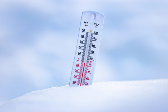 thermometer showing freezing temperature in winter