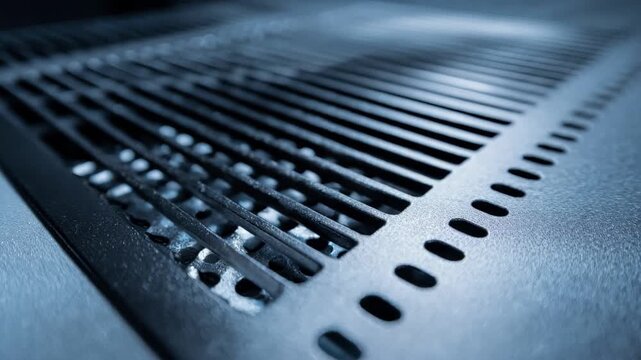 Closeup medium shot focusing on clearing dust from ventilation grilles of a gaming console to improve airflow and prevent overheating.