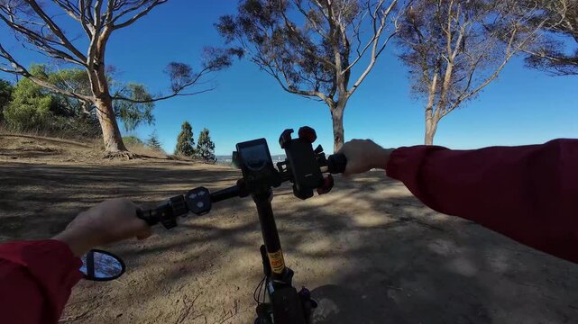 Mountain Bike POV Shot of Los Angeles Kenneth Hahn Park Top of the Hill to Downhill California USA