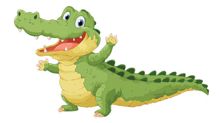 Fototapeta premium Cute Crocodile Cartoon Standing and Waving Vector Illustration