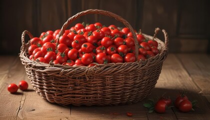 Fresh rosehips in a woven wicker basket, placed on a wooden table ,  garden,  flowers,  wicker basket