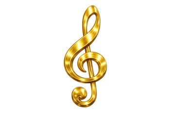 Obraz premium Golden treble clef symbol in 3d, creating a rich texture on an isolated background. Representing musical art and sound