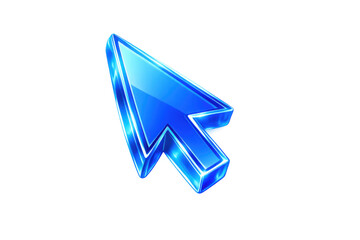 Blue glossy 3d rendering of an arrow shaped computer mouse cursor for user interface and internet navigation
