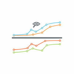 Naklejka premium A vector graphic illustration of a line graph with an eye icon, representing data analysis and surveillance.