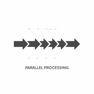 A vector graphic illustration of parallel processing with multiple arrows