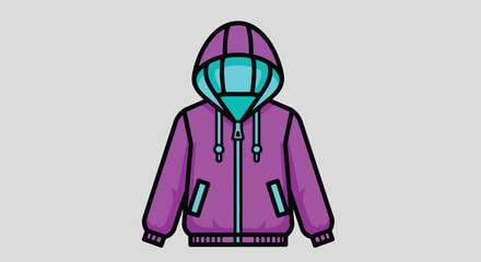 Digital illustration of a purple hooded jacket with teal accents on a plain gray background.