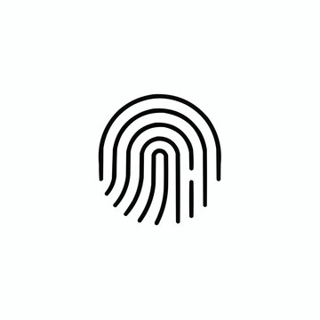 A minimalist fingerprint icon in a simple black line art style on a white background