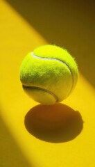 Bright yellow tennis ball, vibrant background, dramatic shadows , macro, competition