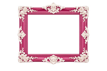 Ornate vintage pink frame with baroque carving and rococo floral decorative elements, isolated on transparent background