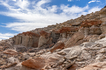 Fototapeta premium The Dove Spring Formation (formerly the Ricardo Formation), continental and lacustrine sediments containing lava flows and tuff. Red Rock Canyon State Park, Kern County, California. Mojave Desert.