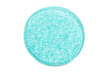Round blue effervescent tablet dissolving, representing health, medicine, and pharmaceutical concepts. Transparent background