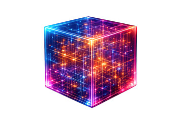 3d cube generating abstract glowing neon lines and digital data connections, creating a futuristic technology concept
