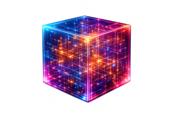 3d cube generating abstract glowing neon lines and digital data connections, creating a futuristic technology concept