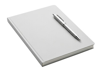 White Notebook with Pen Isolated on Transparent Background