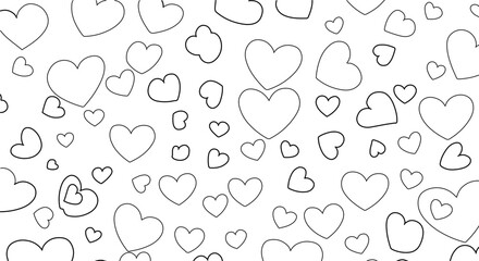 A minimalist vector graphic illustration of various sized hearts on a white background