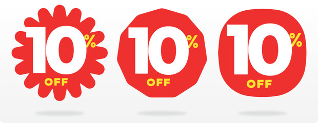 10% advertising, sale, purchase, discount, store, retail, banner, shape, set, icon, vector. Off, promo, label, offer, sticker, special, trade, price, value