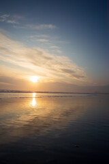 Naklejka premium A muted Sunrise over Cambois Beach, Northumberland, January 2026