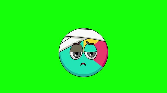 chart emoticon face with head bandage, emoji loop animation