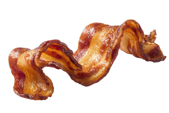 Crispy Cooked Bacon Strip on White Background