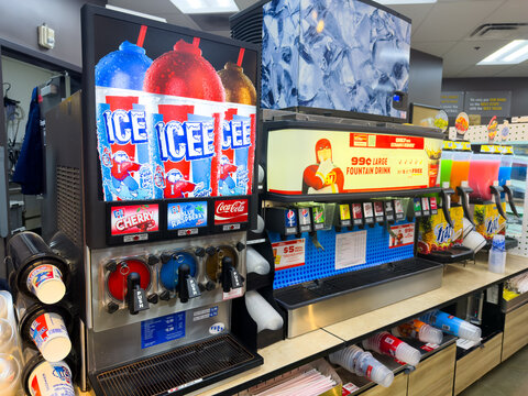 Icee frozen carbonated beverage dispenser machine at a local Gas Station convenience store	