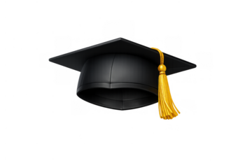 Graduation cap with gold tassel representing academic achievement, education, success, and ceremony on transparency