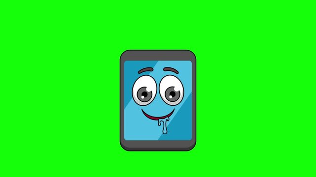 smart phone cartoon with a drooling face, emoticon animation
