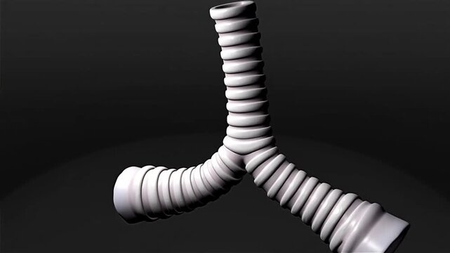 White 3D model of human trachea and bronchi with ringed structure used for respiratory system medical study and biology education