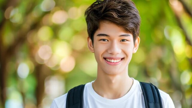 Cheerful Young Person: Portrait of a radiant young individual with a charming smile and an open-minded demeanor, radiating confidence and approachability.