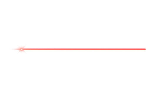 Red laser beam path tracing a horizontal line, glowing light ray with transparent background for technology and science design